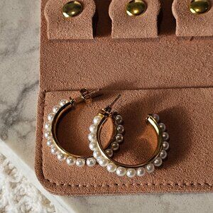 Style C Shape Pearls Gold Plated Ear Studs